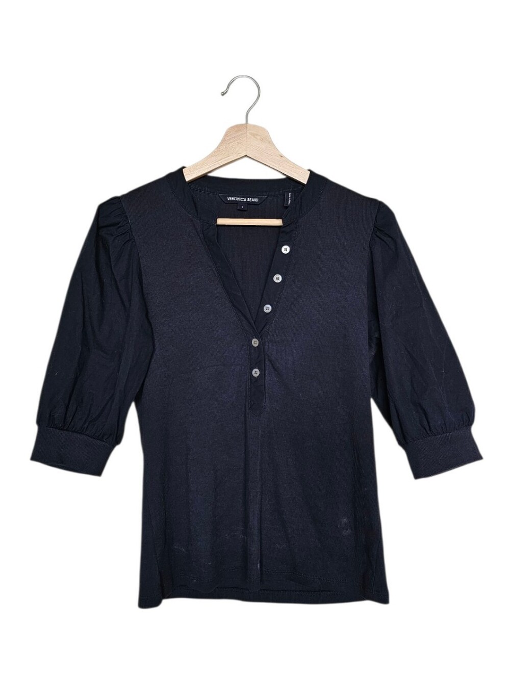 Veronica Beard Navy Blue Coralee Ribbed Crewneck Top Size Small - Picture 2 of 7